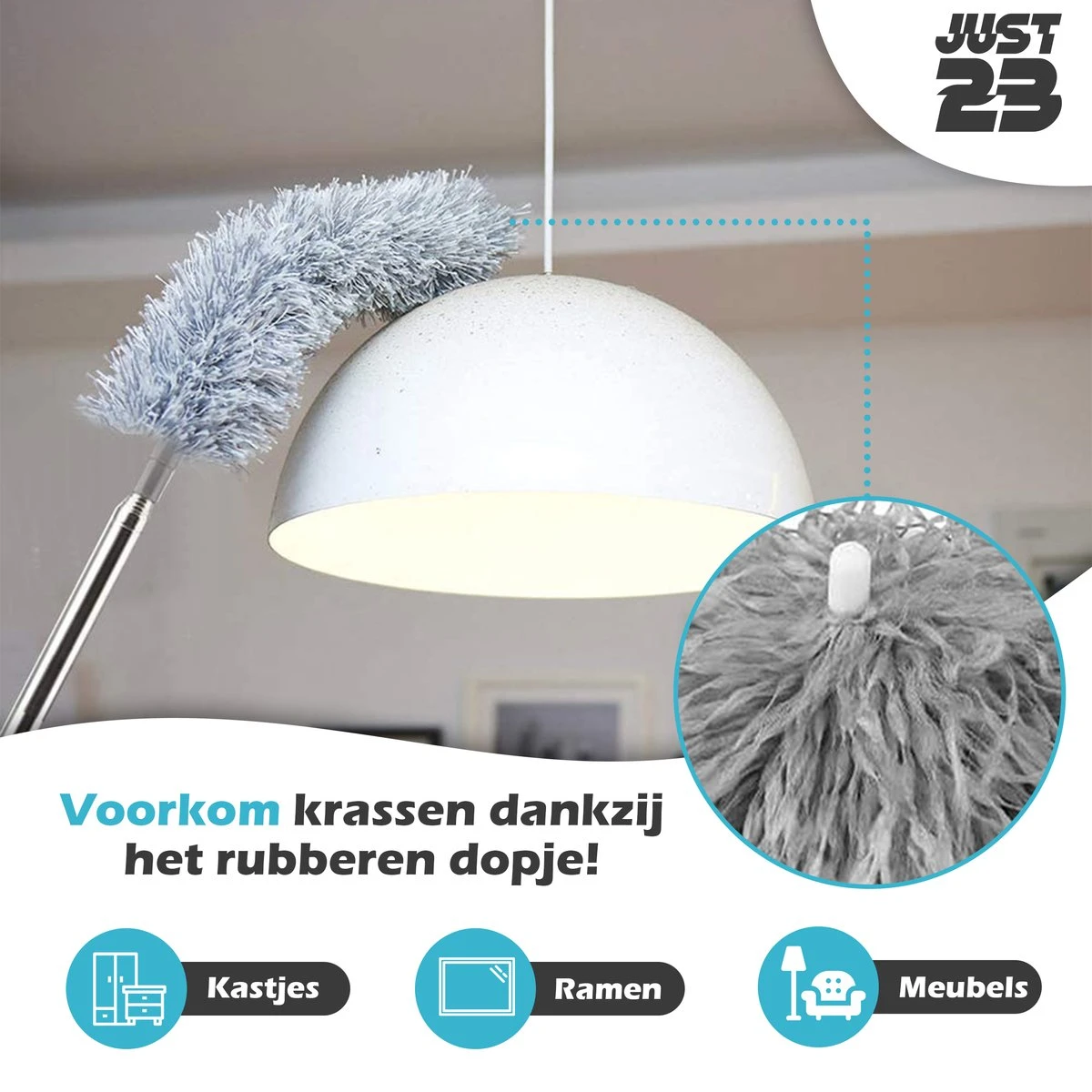 JUST23 Plumeau Uitschuifbaar Met Telescoopsteel – 60 Tot 140 Cm – Ragebol – Stoffer – Duster – Grijs – Incl. Microfiber Doek 5 JUST23 Plumeau Uitschuifbaar Met Telescoopsteel – 60 Tot 140 Cm – Ragebol – Stoffer – Duster – Grijs – Incl. Microfiber Doek - Afbeelding 5