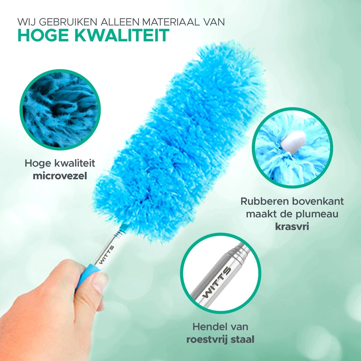 WITTS Telescopische Plumeau Met Telescoopsteel - 60 Tot 140 Cm - Uitschuifbaar - Blauw 2 WITTS Telescopische Plumeau Met Telescoopsteel - 60 Tot 140 Cm - Uitschuifbaar - Blauw - Afbeelding 2