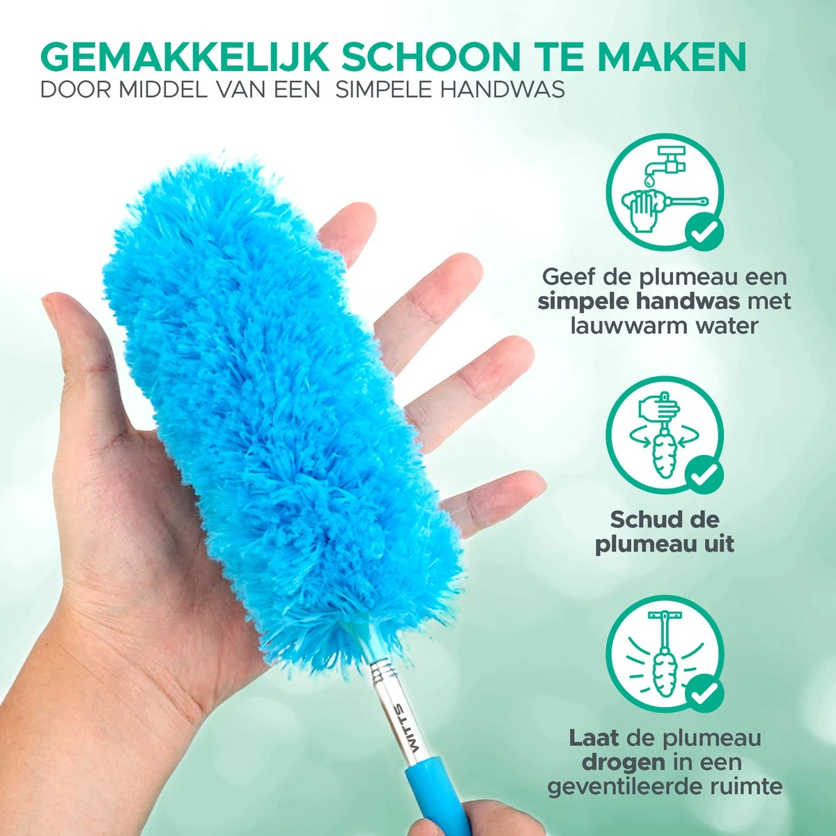 WITTS Telescopische Plumeau Met Telescoopsteel - 60 Tot 140 Cm - Uitschuifbaar - Blauw 3 WITTS Telescopische Plumeau Met Telescoopsteel - 60 Tot 140 Cm - Uitschuifbaar - Blauw - Afbeelding 3