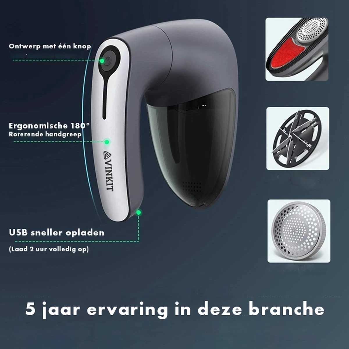 VINKIT - Elektrische Pluizenverwijderaar - Ontpluizer - Draadloos - Oplaadbaar - Kledingontpluizer - Zwart 2 VINKIT - Elektrische Pluizenverwijderaar - Ontpluizer - Draadloos - Oplaadbaar - Kledingontpluizer - Zwart - Afbeelding 2