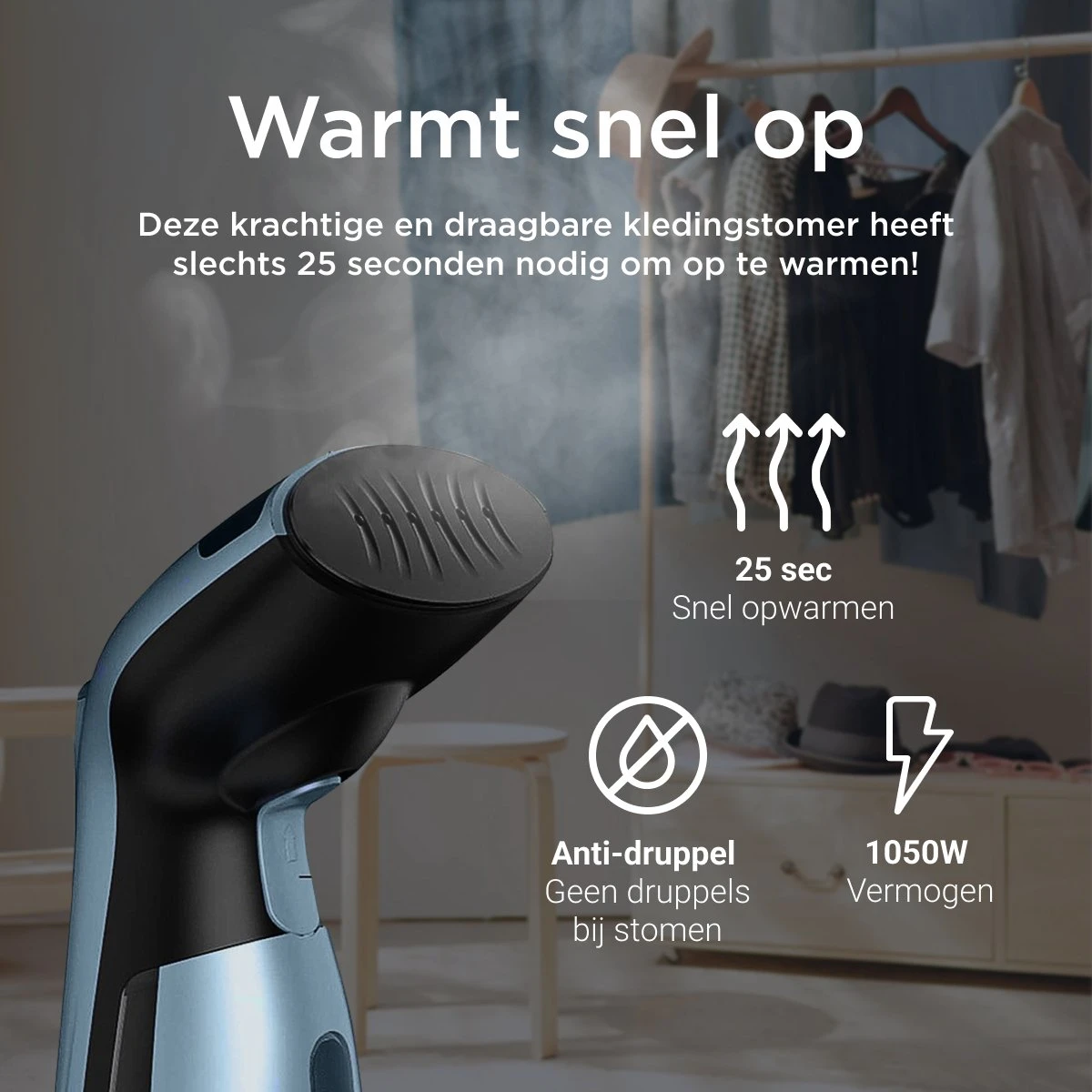 Luxe Kledingstomer - Handstomer - Handstoomreiniger - Stoomstrijkijzer - Stomer Kleding - Voor Op Reis - Blauw 3 Luxe Kledingstomer - Handstomer - Handstoomreiniger - Stoomstrijkijzer - Stomer Kleding - Voor Op Reis - Blauw - Afbeelding 3