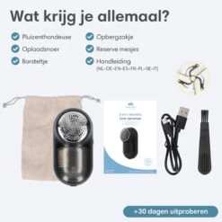 Lifeproducts Oplaadbare Pluizenverwijderaar - Elektrische Kledingontpluizer Met Antistatische Pluizenborstel - Oplaadbaar - Pluizendief Inclusief 3 Extra Mesjes - Zwart -Huishoudelijke Benodigdheden 1200x1200 1789