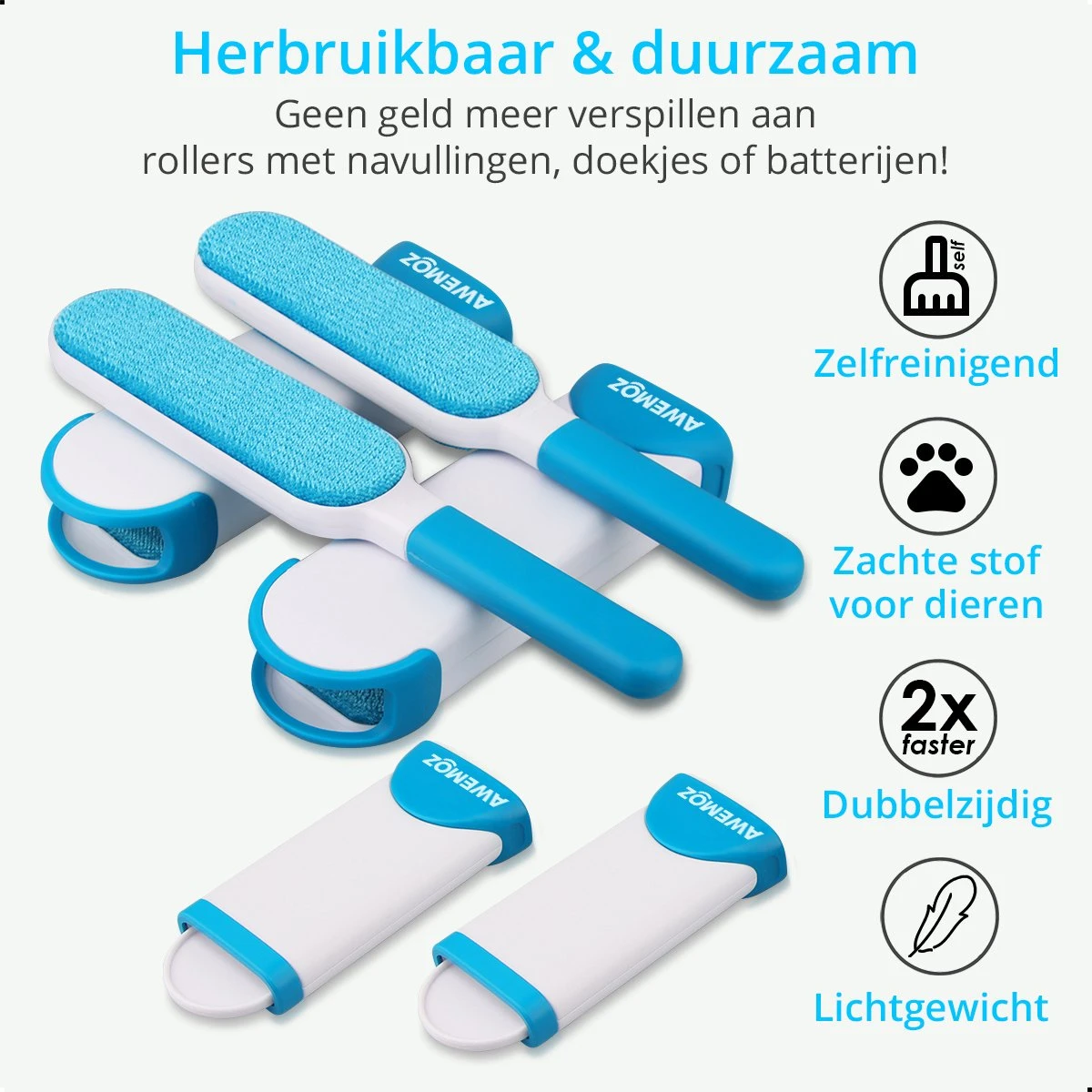 AWEMOZ Pluizenverwijderaar 4 Stuks - Pluizenborstel - Ontpluizer - Kledingroller – Pluizenroller - Kleefroller - Kledingborstel 6 AWEMOZ Pluizenverwijderaar 4 Stuks - Pluizenborstel - Ontpluizer - Kledingroller – Pluizenroller - Kleefroller - Kledingborstel - Afbeelding 6