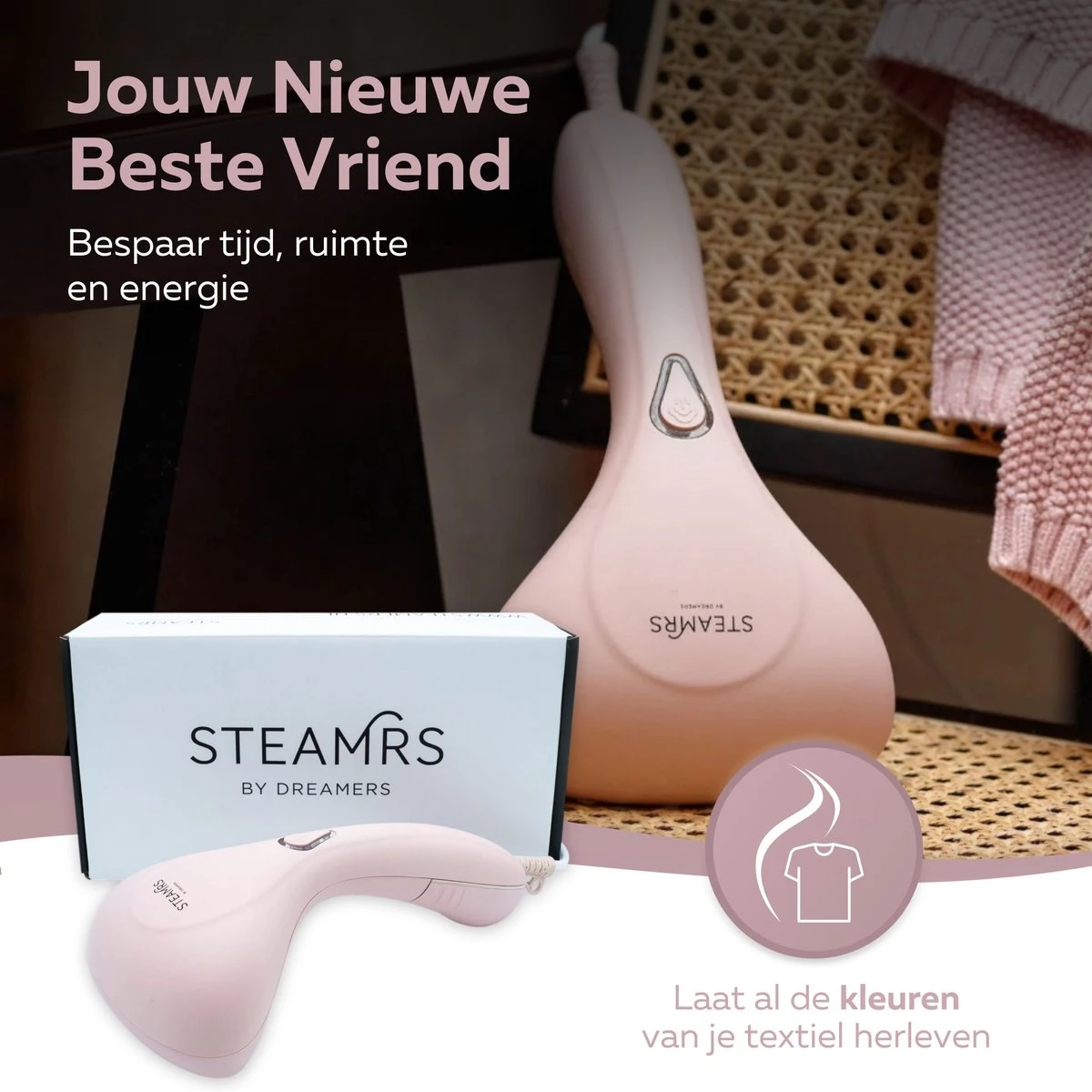STEAMR - Krachtige Luxe Kledingstomer - Handstomer - Roze 3 STEAMR - Krachtige Luxe Kledingstomer - Handstomer - Roze - Afbeelding 3