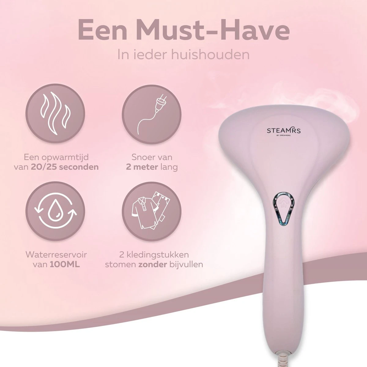 STEAMR - Krachtige Luxe Kledingstomer - Handstomer - Roze 5 STEAMR - Krachtige Luxe Kledingstomer - Handstomer - Roze - Afbeelding 5