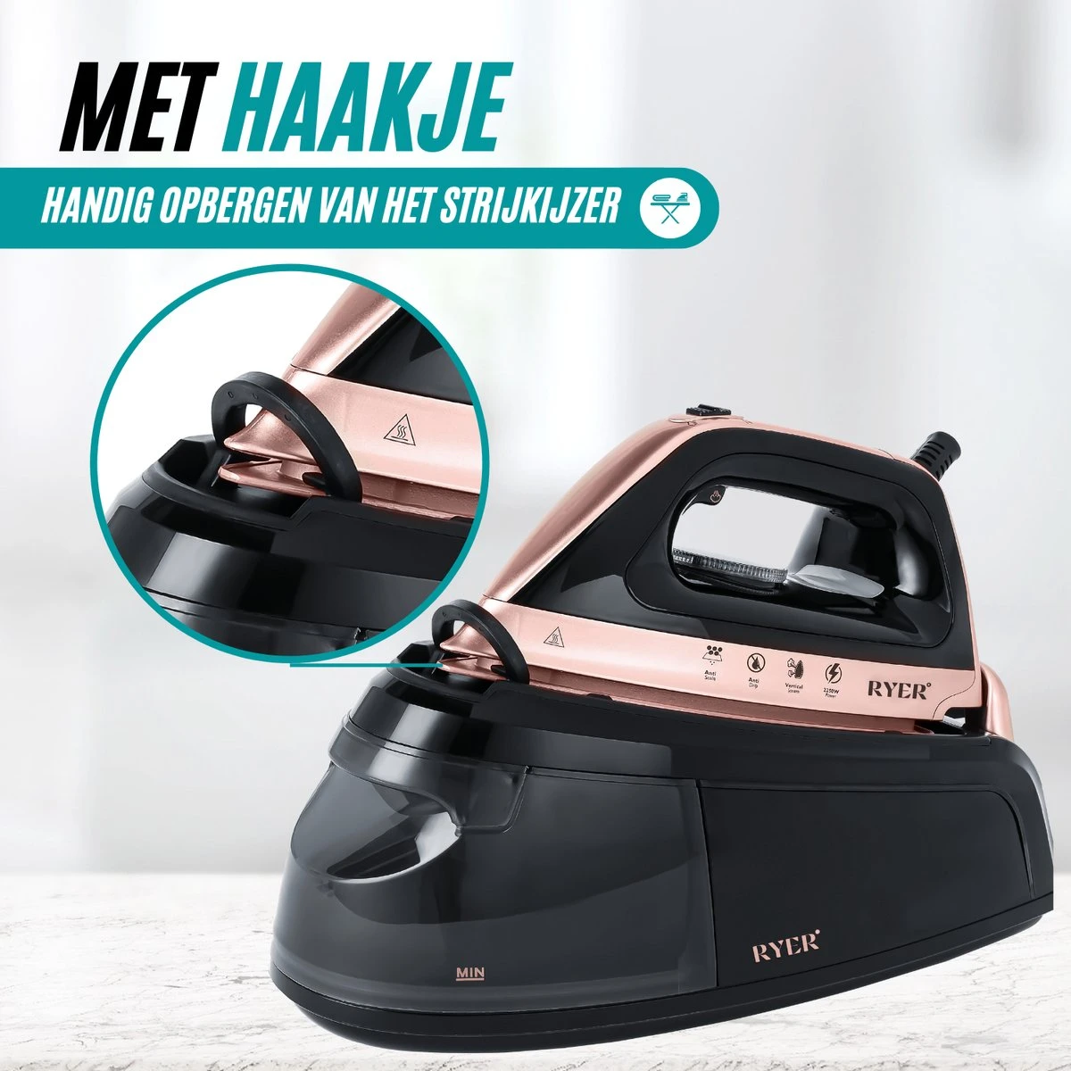 RYER Stoomstrijkijzer Met Stoomgenerator - Iron - Keramische Zoolplaat 3 RYER Stoomstrijkijzer Met Stoomgenerator - Iron - Keramische Zoolplaat - Afbeelding 3