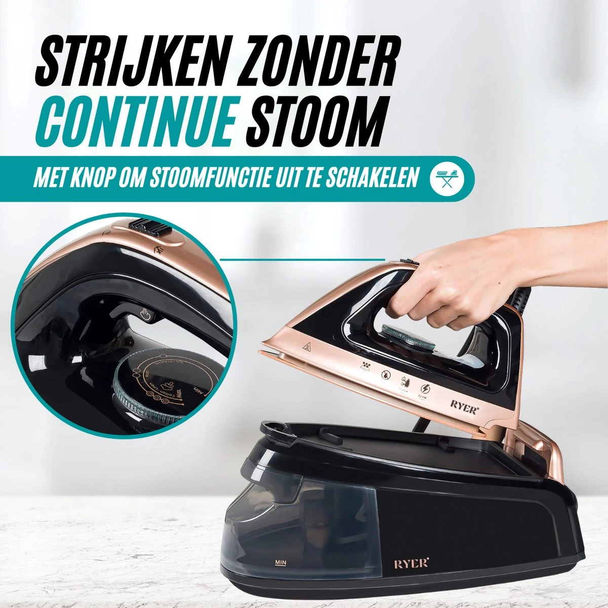 RYER Stoomstrijkijzer Met Stoomgenerator - Iron - Keramische Zoolplaat 7 RYER Stoomstrijkijzer Met Stoomgenerator - Iron - Keramische Zoolplaat - Afbeelding 7