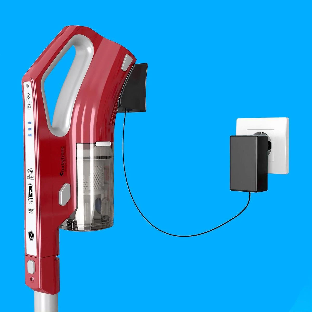 TurboTronic VS180 Draadloze Steelstofzuiger Met Handstofzuiger - Rood 9 TurboTronic VS180 Draadloze Steelstofzuiger Met Handstofzuiger - Rood - Afbeelding 9