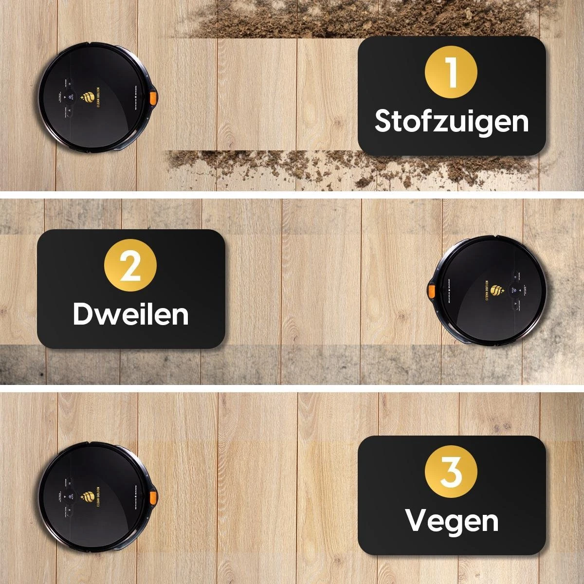 Clean Golden® Robotstofzuiger Met Dweilfunctie – Draadloze Stofzuiger Met Laadstation – Automatische Stofzuiger & Dweilrobot 5 Clean Golden® Robotstofzuiger Met Dweilfunctie – Draadloze Stofzuiger Met Laadstation – Automatische Stofzuiger & Dweilrobot - Afbeelding 5