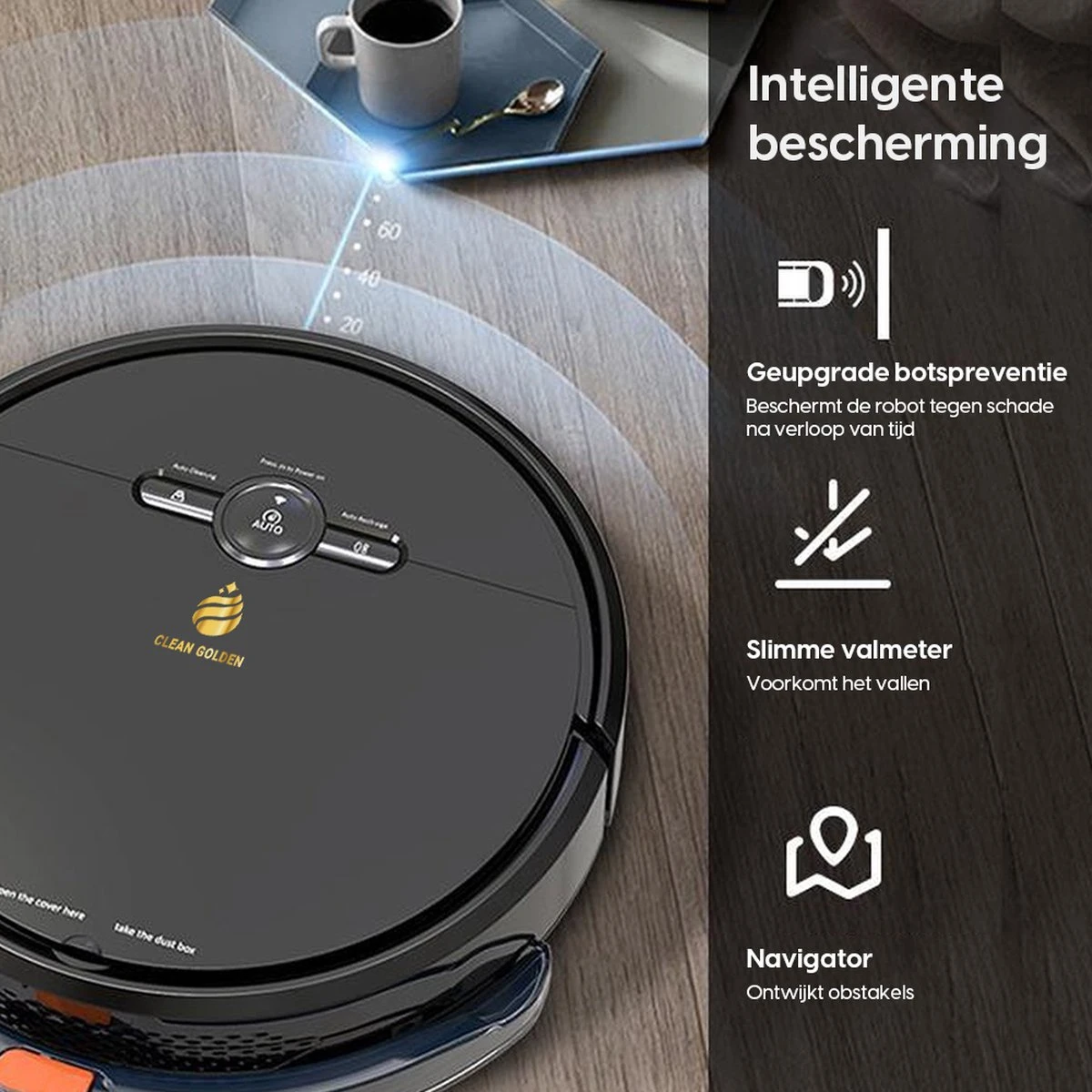 Clean Golden® Robotstofzuiger Met Dweilfunctie – Draadloze Stofzuiger Met Laadstation – Automatische Stofzuiger & Dweilrobot 6 Clean Golden® Robotstofzuiger Met Dweilfunctie – Draadloze Stofzuiger Met Laadstation – Automatische Stofzuiger & Dweilrobot - Afbeelding 6