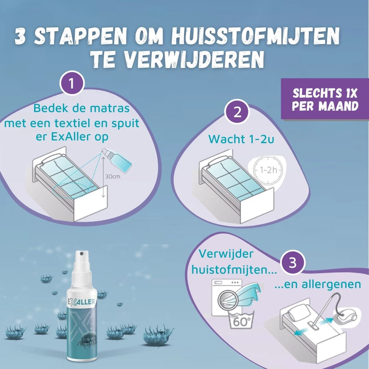 Exaller Anti Huisstofmijt Spray 150ml - 100% Natuurlijk Huismijt Bestrijder - Klinisch Getest - Behandeling En Preventie Van Huisstofmijtallergie 3 Exaller Anti Huisstofmijt Spray 150ml - 100% Natuurlijk Huismijt Bestrijder - Klinisch Getest - Behandeling En Preventie Van Huisstofmijtallergie - Afbeelding 3