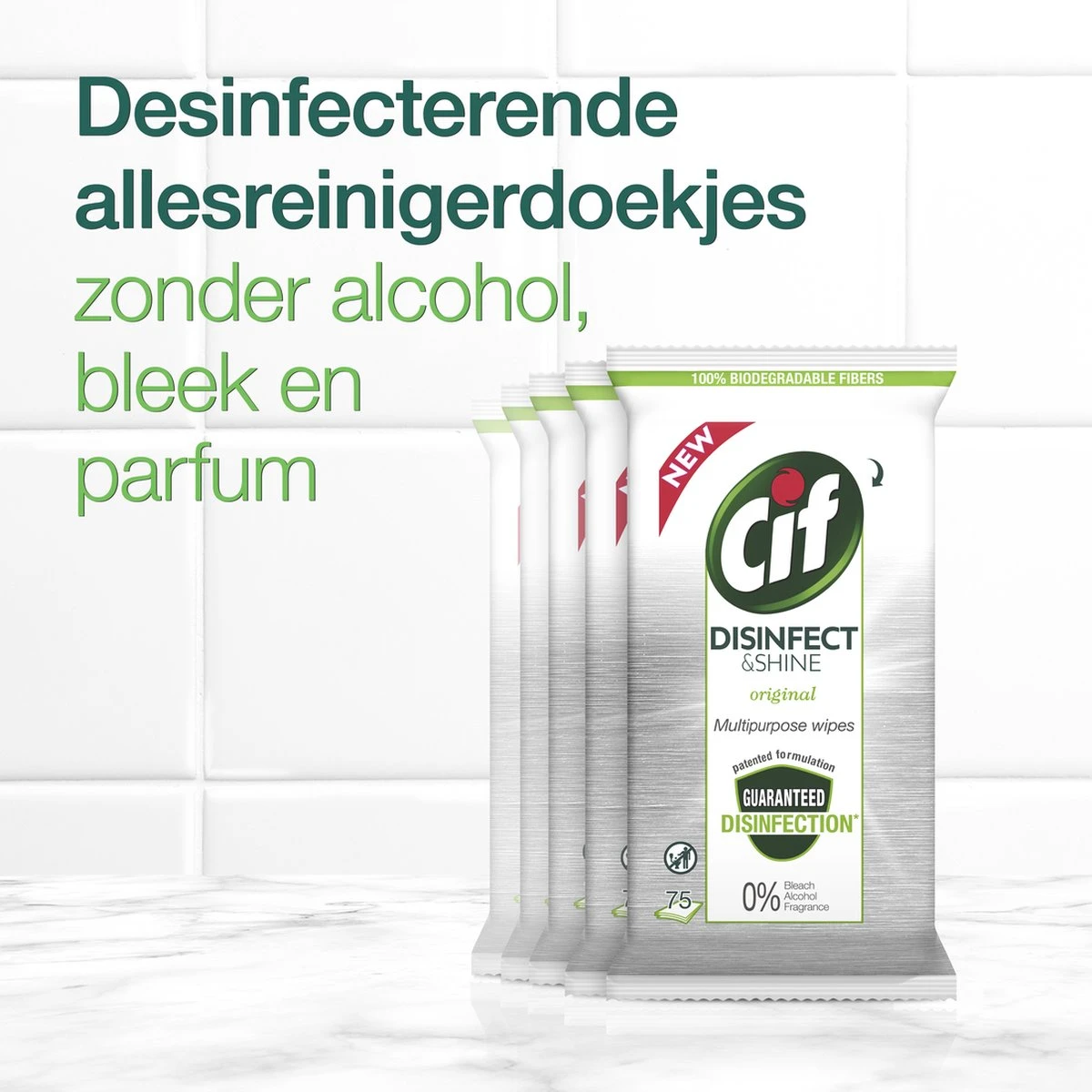 Cif Disinfect & Shine Wipes Doden 99,99% Van De Bacteriën Original Desinfecterende Schoonmaakdoekjes, Van 100% Biologisch Afbreekbaar Textiel 5 X 75 Doekjes 9 Cif Disinfect & Shine Wipes Doden 99,99% Van De Bacteriën Original Desinfecterende Schoonmaakdoekjes, Van 100% Biologisch Afbreekbaar Textiel 5 X 75 Doekjes - Afbeelding 9
