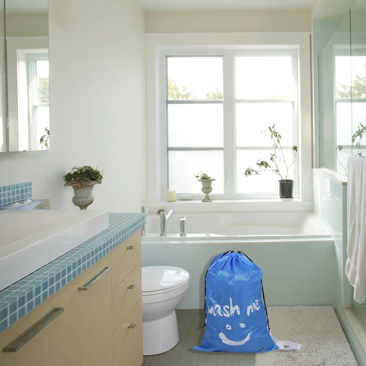 Wonair - Grote Waszak - 60x90cm - Hemelsblauw - Met Trekkoord En Draagband 2 Wonair - Grote Waszak - 60x90cm - Hemelsblauw - Met Trekkoord En Draagband - Afbeelding 2