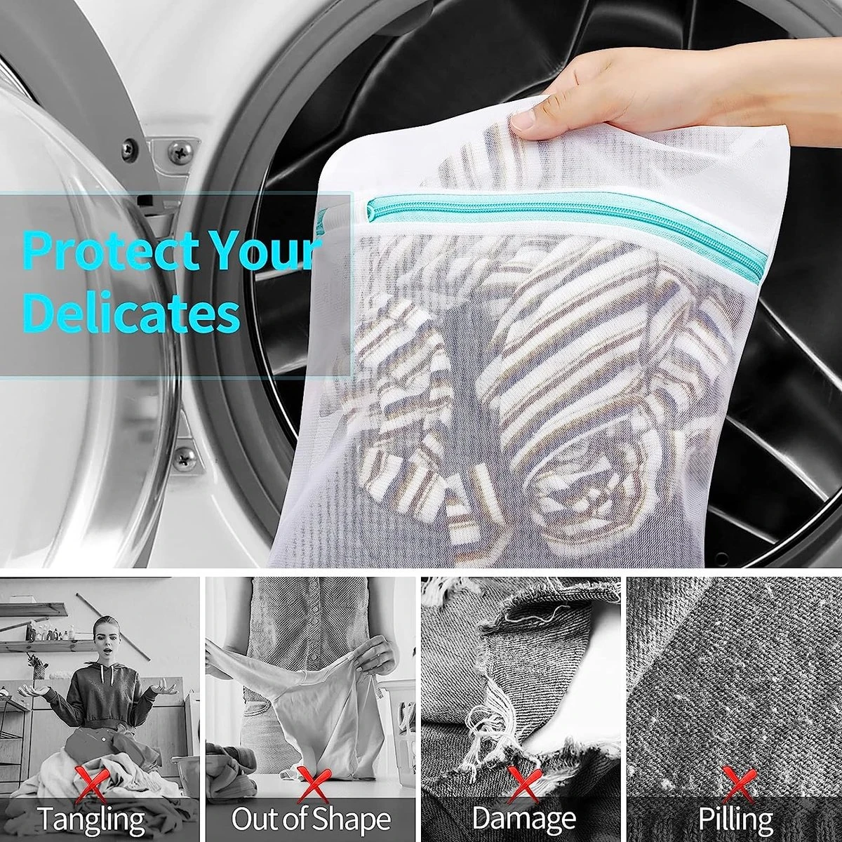 BOTC Waszakken - Wasnetten - Set Van 5 - Bescherm Je Wasgoed En Wasmachine - Transparant 11 BOTC Waszakken - Wasnetten - Set Van 5 - Bescherm Je Wasgoed En Wasmachine - Transparant - Afbeelding 11