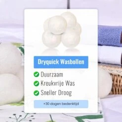 DRYQUICK Drogerballen- Wasbollen- Duurzaam Schapenwol - Herbruikbaar- 6 XL Wasballen Wit -Huishoudelijke Benodigdheden 1200x1200 450