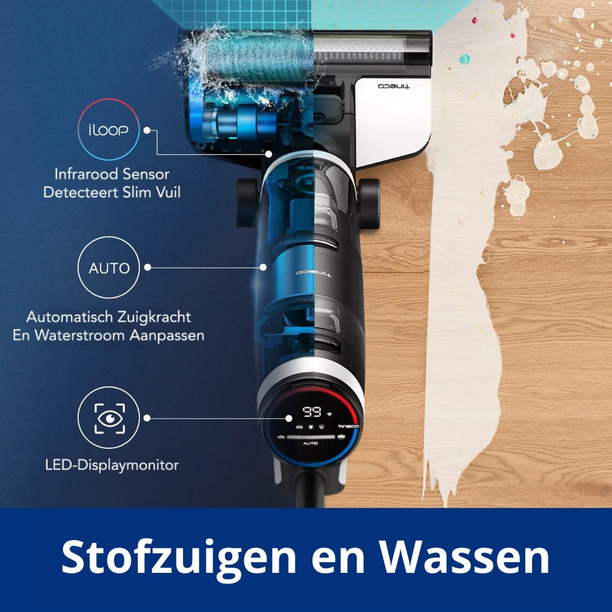 Tineco® - Draadloze Stofzuiger - Zonder Zak - Wassen En Stofzuigen - Floor One S3 Breeze - 220W Vermogen - Sterke Zuigkracht - 3-In-1 Apparaat - 4000mAh Batterij 4 Tineco® - Draadloze Stofzuiger - Zonder Zak - Wassen En Stofzuigen - Floor One S3 Breeze - 220W Vermogen - Sterke Zuigkracht - 3-In-1 Apparaat - 4000mAh Batterij - Afbeelding 4