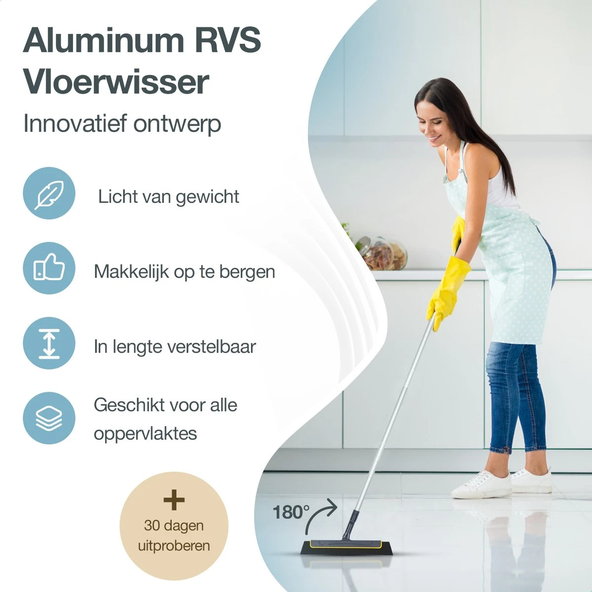 ACE Goods Vloertrekker Met Steel – Vloerwisser Badkamer - Trekker Douche – Raamwisser Verstelbaar – Watertrekker - Incl Ophanghaak 2 ACE Goods Vloertrekker Met Steel – Vloerwisser Badkamer - Trekker Douche – Raamwisser Verstelbaar – Watertrekker - Incl Ophanghaak - Afbeelding 2