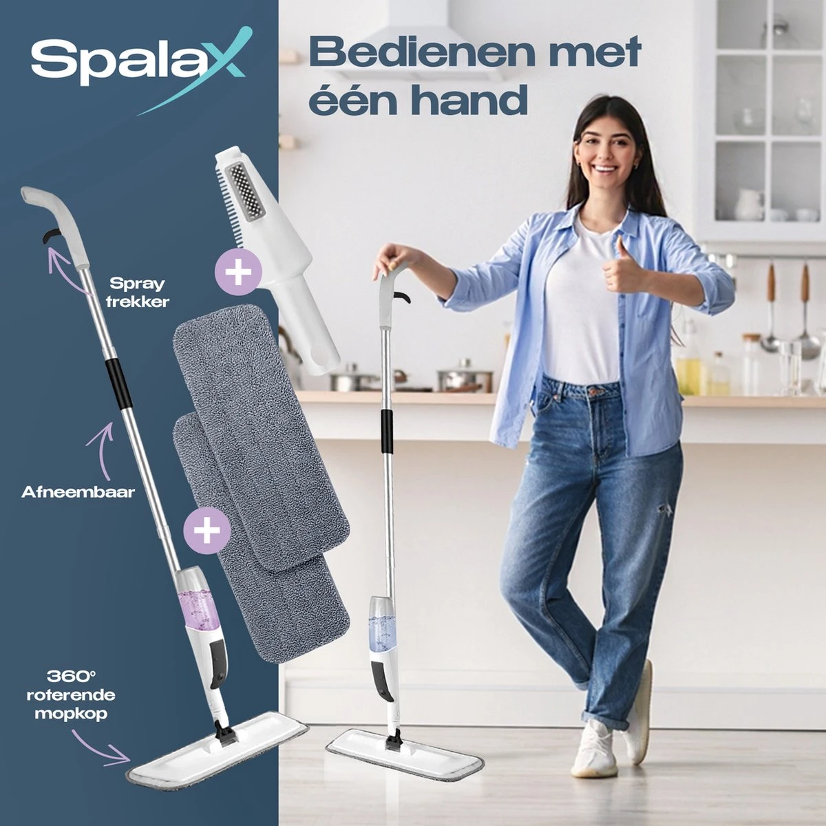 Spalax Dweil - Mop - Dweilsysteem - Vloerwisser Badkamer - Dweilset - Mopset - Vloermop 7 Spalax Dweil - Mop - Dweilsysteem - Vloerwisser Badkamer - Dweilset - Mopset - Vloermop - Afbeelding 7