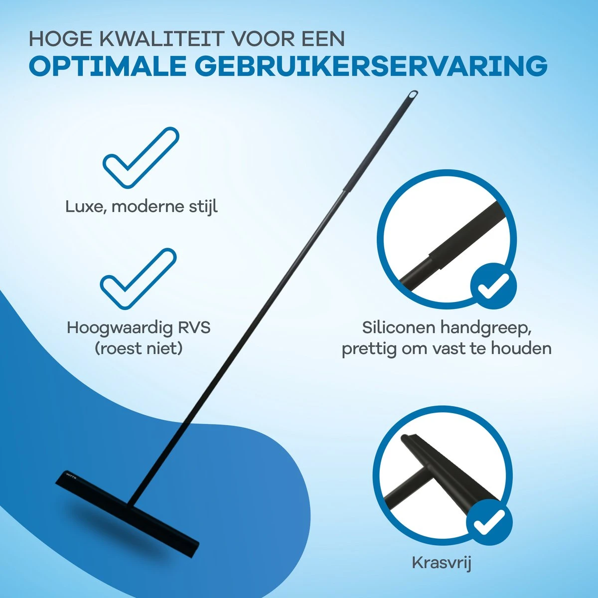 WITTS Luxe Vloerwisser - RVS - Vloertrekker - Vloertrekker Met Steel - Vloerwisser Badkamer 2 WITTS Luxe Vloerwisser - RVS - Vloertrekker - Vloertrekker Met Steel - Vloerwisser Badkamer - Afbeelding 2