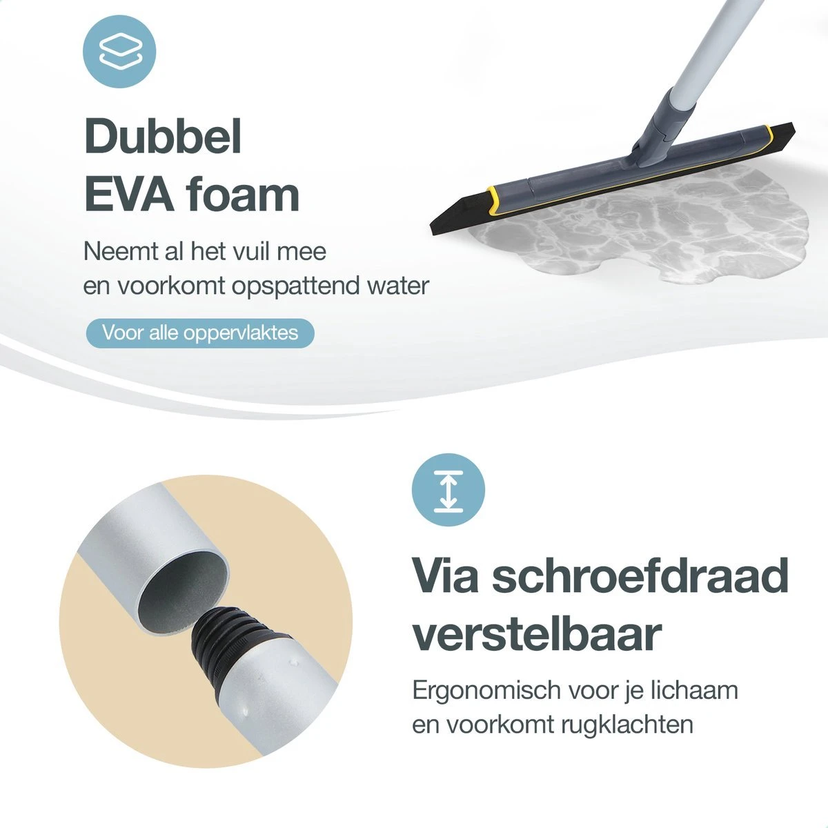 Merkloos Vloertrekker Met Steel - Perfect. Voor Vloer & Raam - Verstelbare Lengte - 180 Graden Draaibaar - Douchewisser - Vloerwisser - Verwijderbare Handgreep-130 Cm 10 Merkloos Vloertrekker Met Steel - Perfect. Voor Vloer & Raam - Verstelbare Lengte - 180 Graden Draaibaar - Douchewisser - Vloerwisser - Verwijderbare Handgreep-130 Cm - Afbeelding 10