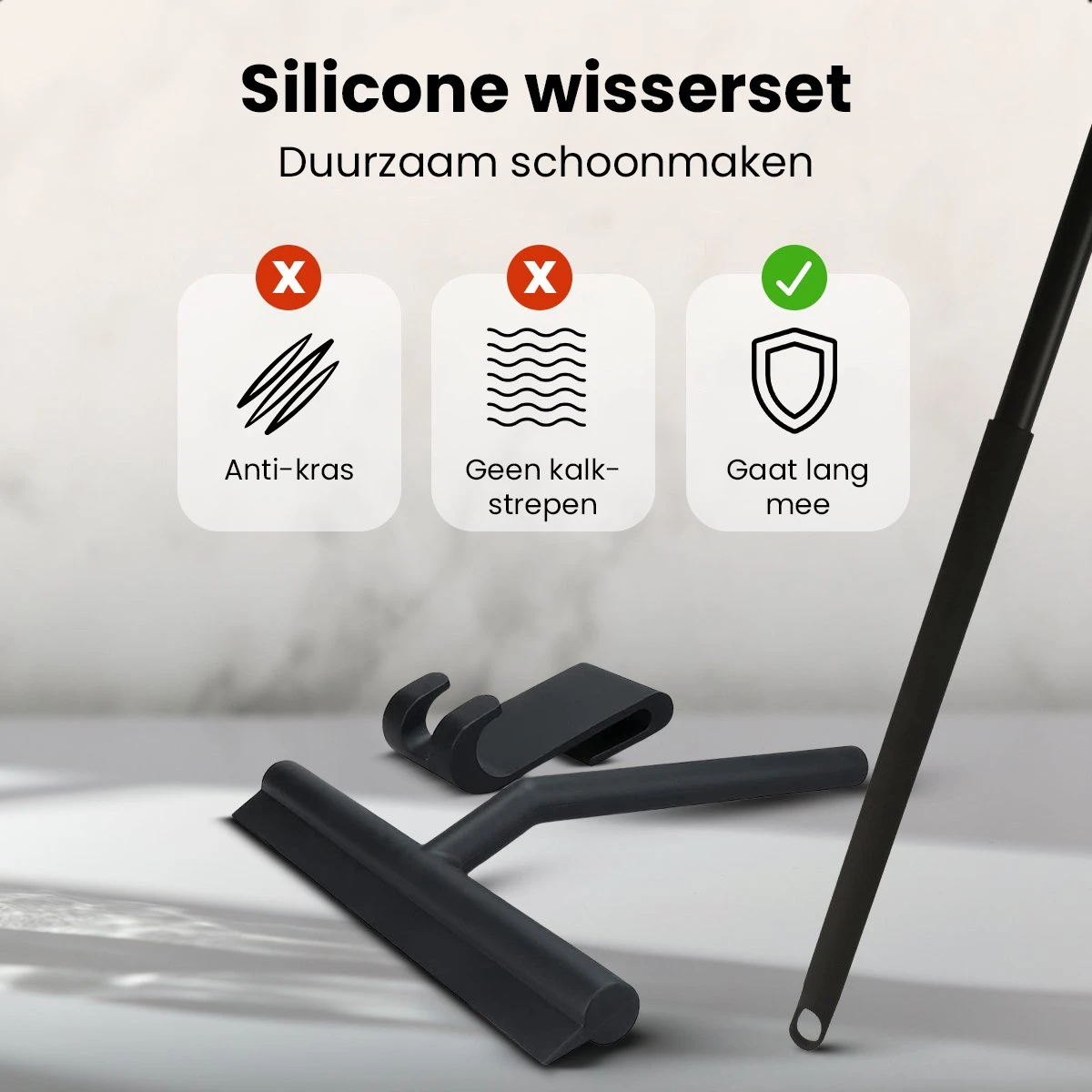 NovaQ® Vloerwisser Met Steel - Vloertrekker Met Steel - Douchewisser Zwart - Raamwisser Douche - Badkamer Trekker - Vloerwisser Zwart 2 In 1 Set Inclusief Ophanghaken 5 NovaQ® Vloerwisser Met Steel - Vloertrekker Met Steel - Douchewisser Zwart - Raamwisser Douche - Badkamer Trekker - Vloerwisser Zwart 2 In 1 Set Inclusief Ophanghaken - Afbeelding 5