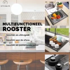 Kitch&Life Afdruiprek Oprolbaar - Mat Zwart - Pannenonderzetter - Afdruipmat - Keukenrek 3-in-1 11 Kitch&Life Afdruiprek Oprolbaar - Mat Zwart - Pannenonderzetter - Afdruipmat - Keukenrek 3-in-1 -Huishoudelijke Benodigdheden 1200x1200 896