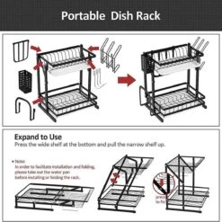 TammaT - Afdruiprek Met Lekbak 2 Laags – Inklapbaar - Afwasrek – Met 2 Lekbakken – Extra Accessories Voor Servies En Snijplanken - RVS - 38x35x26,5cm -Huishoudelijke Benodigdheden 1200x1200 920