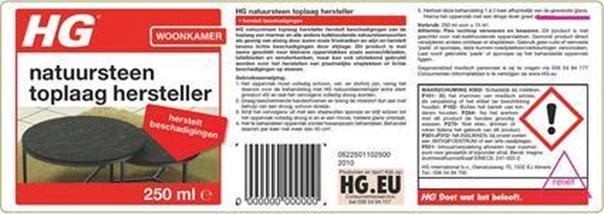 HG Natuursteen Toplaag Hersteller - 250 Ml - Herstelt Beschadigingen - Voor Marmer En Alle Andere Kalkhoudende Natuursteensoort 2 HG Natuursteen Toplaag Hersteller - 250 Ml - Herstelt Beschadigingen - Voor Marmer En Alle Andere Kalkhoudende Natuursteensoort - Afbeelding 2