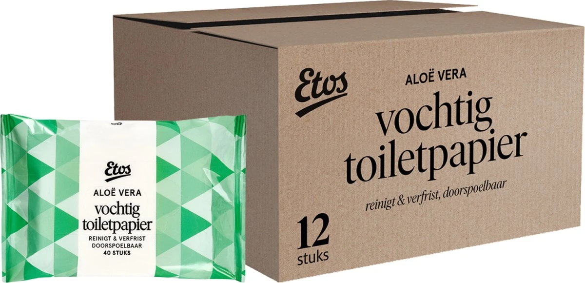 Etos Vochtig Toiletpapier – Aloë Vera – 480 Stuks (12 X 40) - Megabox 1 Etos Vochtig Toiletpapier – Aloë Vera – 480 Stuks (12 X 40) - Megabox