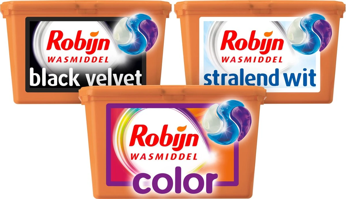 Robijn Color Black Velvet En Stralend Wit 3-in-1 Wascapsules Pakket - 3 X 15 Wasbeurten - Voordeelverpakking 1 Robijn Color Black Velvet En Stralend Wit 3-in-1 Wascapsules Pakket - 3 X 15 Wasbeurten - Voordeelverpakking