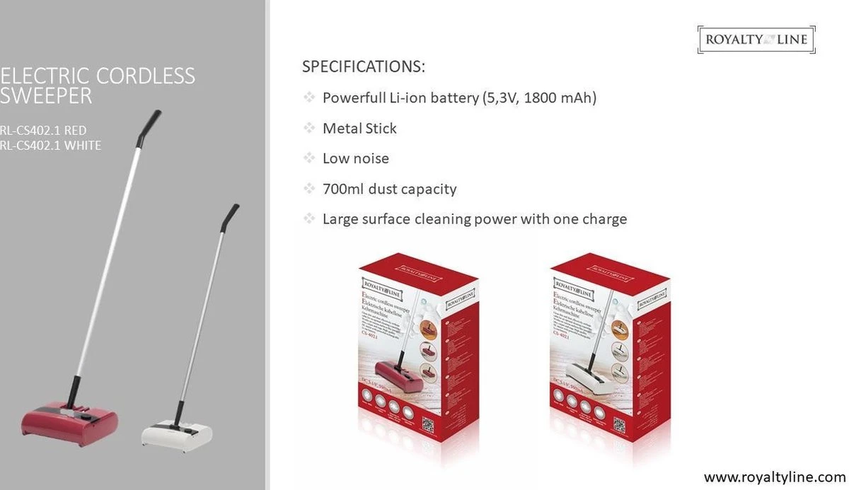 Royalty Line Vloerreiniger - Elektrische Rolveger - Elektrische Vloerreiniger - Steelstofzuiger Draadloos - Elektrische Bezem - Elektrische Veegborstel - 0,7 Liter - Draadloos - Incl. Accu En Lader - Wit / Zwart 6 Royalty Line Vloerreiniger - Elektrische Rolveger - Elektrische Vloerreiniger - Steelstofzuiger Draadloos - Elektrische Bezem - Elektrische Veegborstel - 0,7 Liter - Draadloos - Incl. Accu En Lader - Wit / Zwart - Afbeelding 6