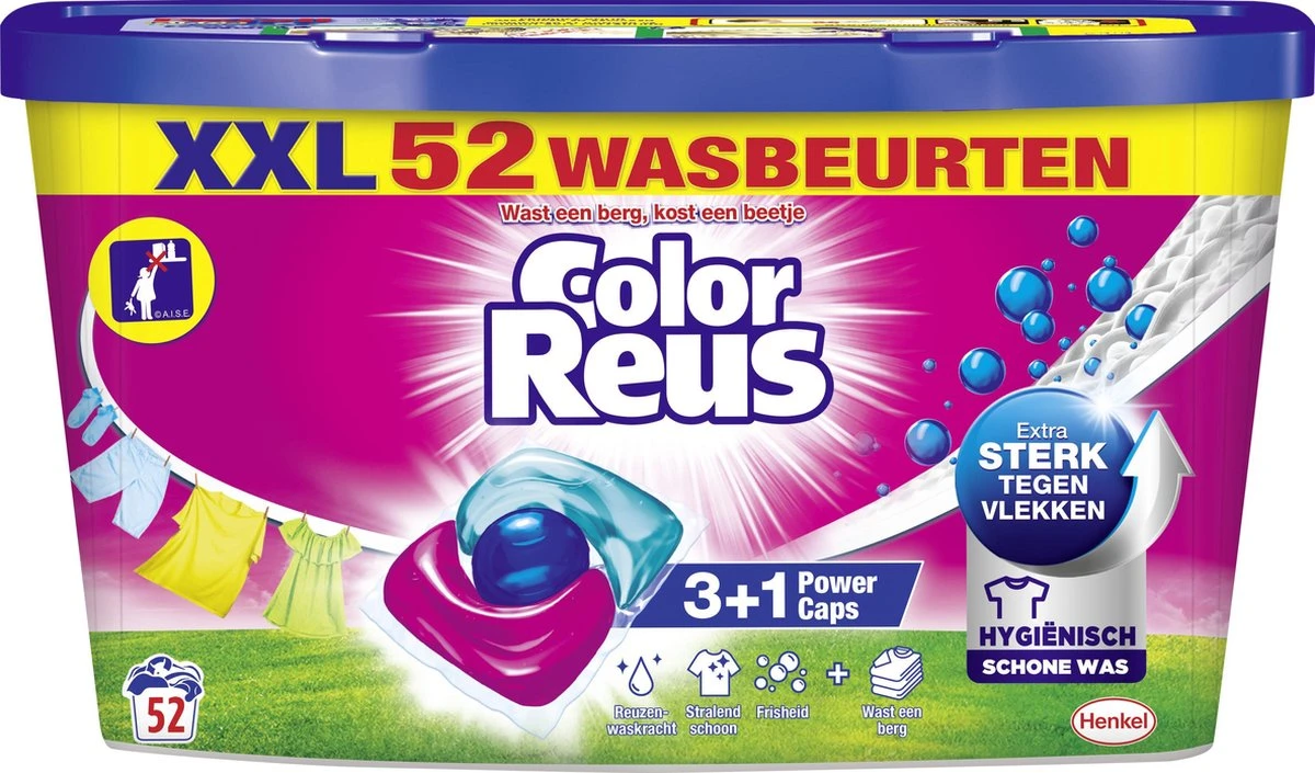 Color Reus Power Caps Wascapsules - Wasmiddel Capsules - Voordeelverpakking - 52 Wasbeurten 2 Color Reus Power Caps Wascapsules - Wasmiddel Capsules - Voordeelverpakking - 52 Wasbeurten - Afbeelding 2