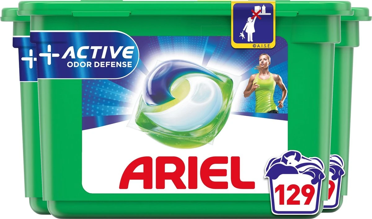 Ariel All In 1 Wasmiddel Pods + Actieve Geurbestrijding - 3x43 Wasbeurten - Voordeelverpakking 1 Ariel All In 1 Wasmiddel Pods + Actieve Geurbestrijding - 3x43 Wasbeurten - Voordeelverpakking