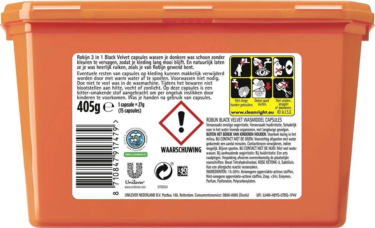 Robijn Color Black Velvet En Stralend Wit 3-in-1 Wascapsules Pakket - 3 X 15 Wasbeurten - Voordeelverpakking 3 Robijn Color Black Velvet En Stralend Wit 3-in-1 Wascapsules Pakket - 3 X 15 Wasbeurten - Voordeelverpakking - Afbeelding 3