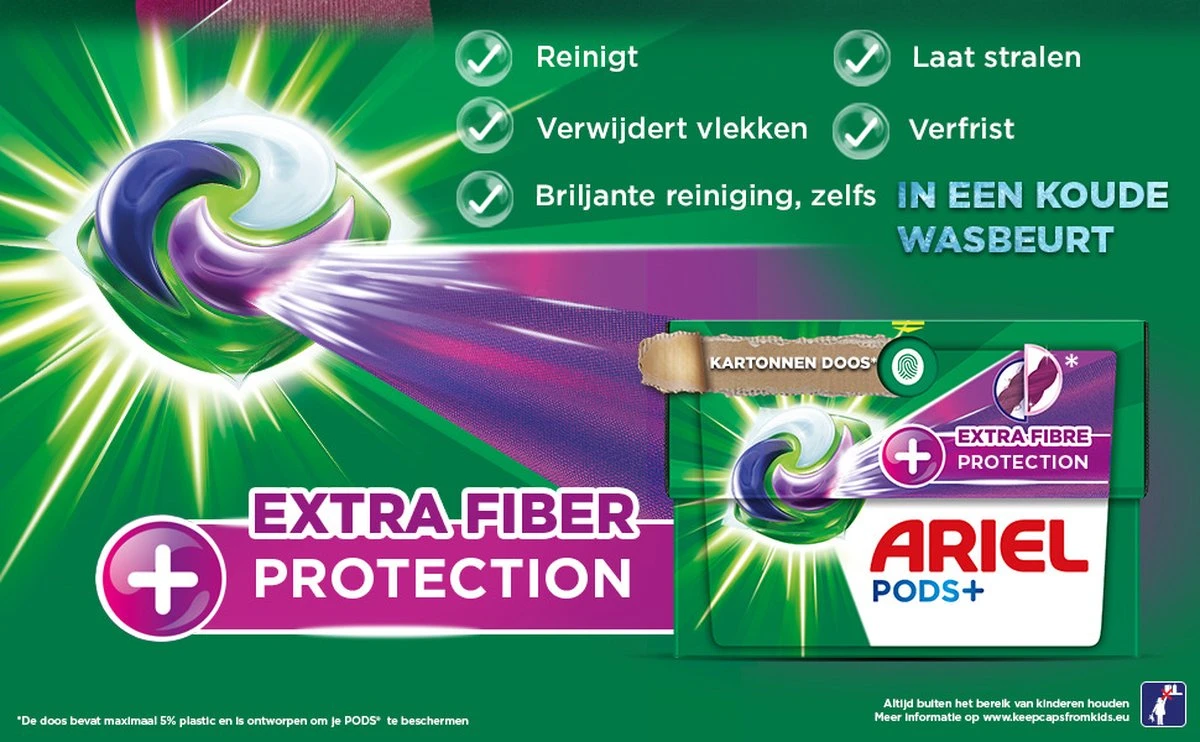 Ariel Wasmiddel Pods + Extra Vezelbescherming - Kleur - 4 X 28 Wasbeurten - Voordeelverpakking 10 Ariel Wasmiddel Pods + Extra Vezelbescherming - Kleur - 4 X 28 Wasbeurten - Voordeelverpakking - Afbeelding 10