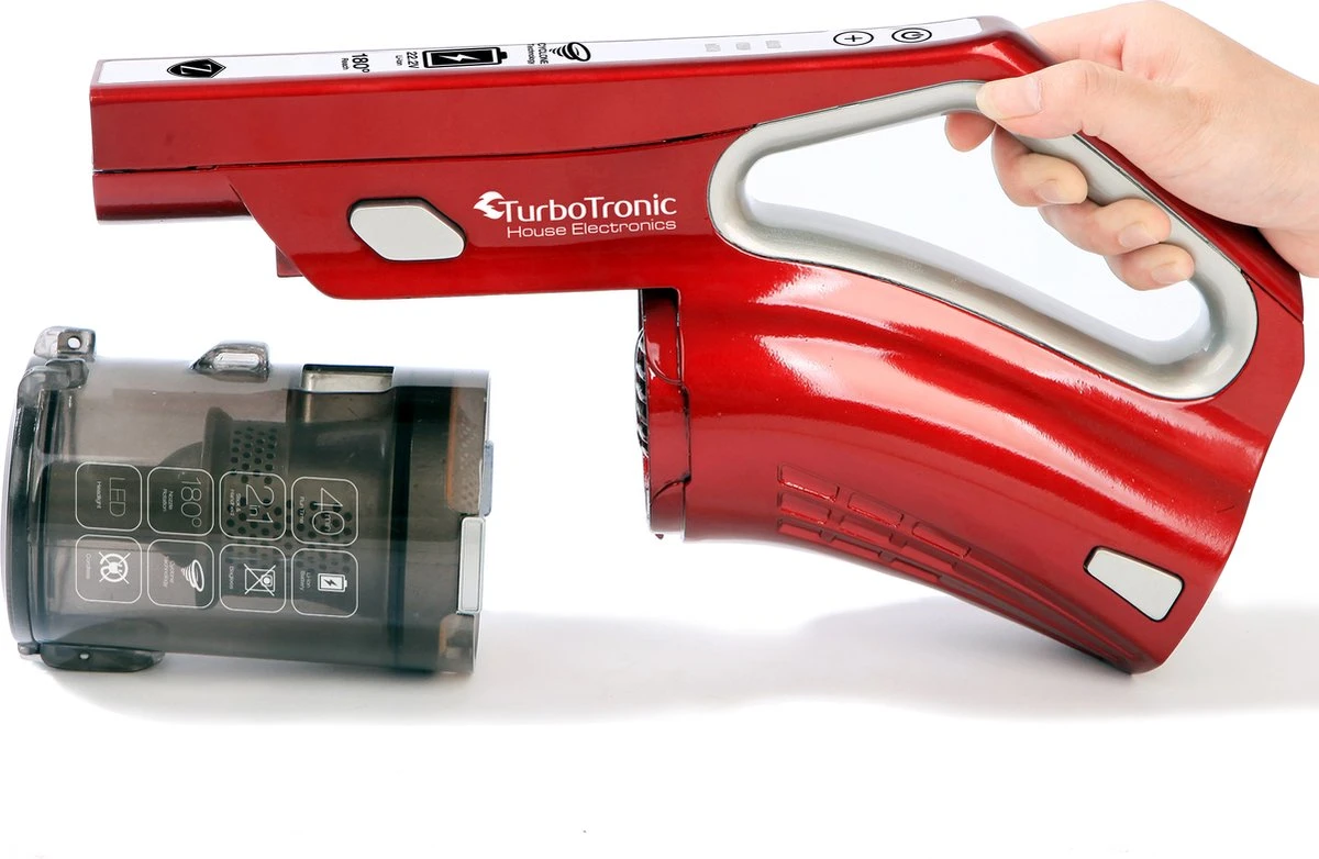 TurboTronic VS180 Draadloze Steelstofzuiger Met Handstofzuiger - Rood 7 TurboTronic VS180 Draadloze Steelstofzuiger Met Handstofzuiger - Rood - Afbeelding 7