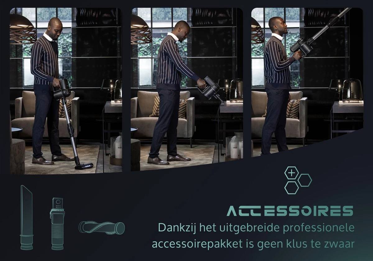JAP Cyclone C3 - 4in1 Steelstofzuiger - Met Dweilfunctie - Anti-allergie - Snoerloos - Stofzuiger Zonder Zak - Verwisselbare Accu 2 JAP Cyclone C3 - 4in1 Steelstofzuiger - Met Dweilfunctie - Anti-allergie - Snoerloos - Stofzuiger Zonder Zak - Verwisselbare Accu - Afbeelding 2