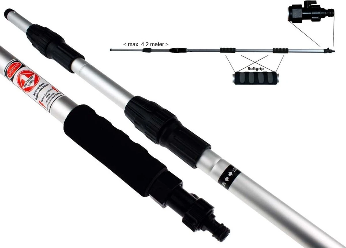 Zonnepanelen / Auto / Ramen Wassen Telescoopsteel Met Borstel Waterdoorlatende Wasborstel Met Telescopische Steel 4 Meter En Gardena Aansluiting / Wasborstel Met Uitschuifbare Telescoopsteel Met Waterdoorvoer 4 Zonnepanelen / Auto / Ramen Wassen Telescoopsteel Met Borstel Waterdoorlatende Wasborstel Met Telescopische Steel 4 Meter En Gardena Aansluiting / Wasborstel Met Uitschuifbare Telescoopsteel Met Waterdoorvoer - Afbeelding 4