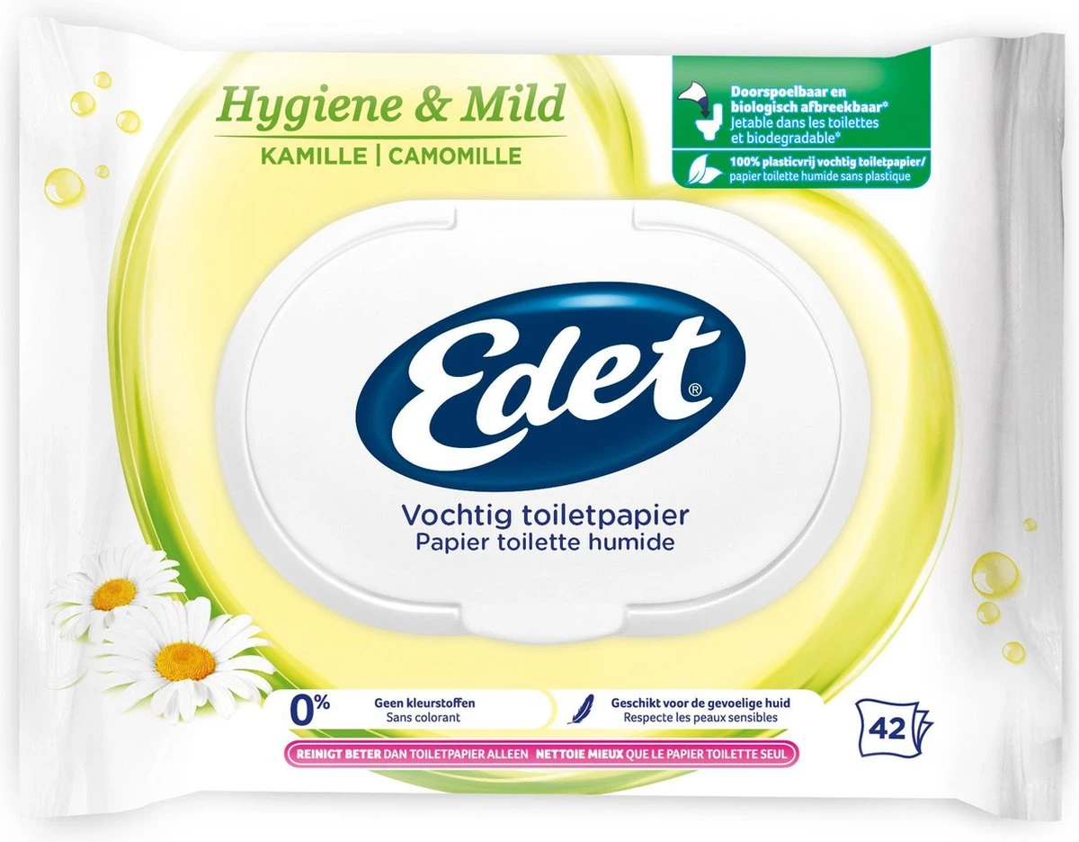 Edet Kamille Vochtig Wc Papier - 7 Stuks - Met Natuurlijke Kamille Extracten 1 Edet Kamille Vochtig Wc Papier - 7 Stuks - Met Natuurlijke Kamille Extracten