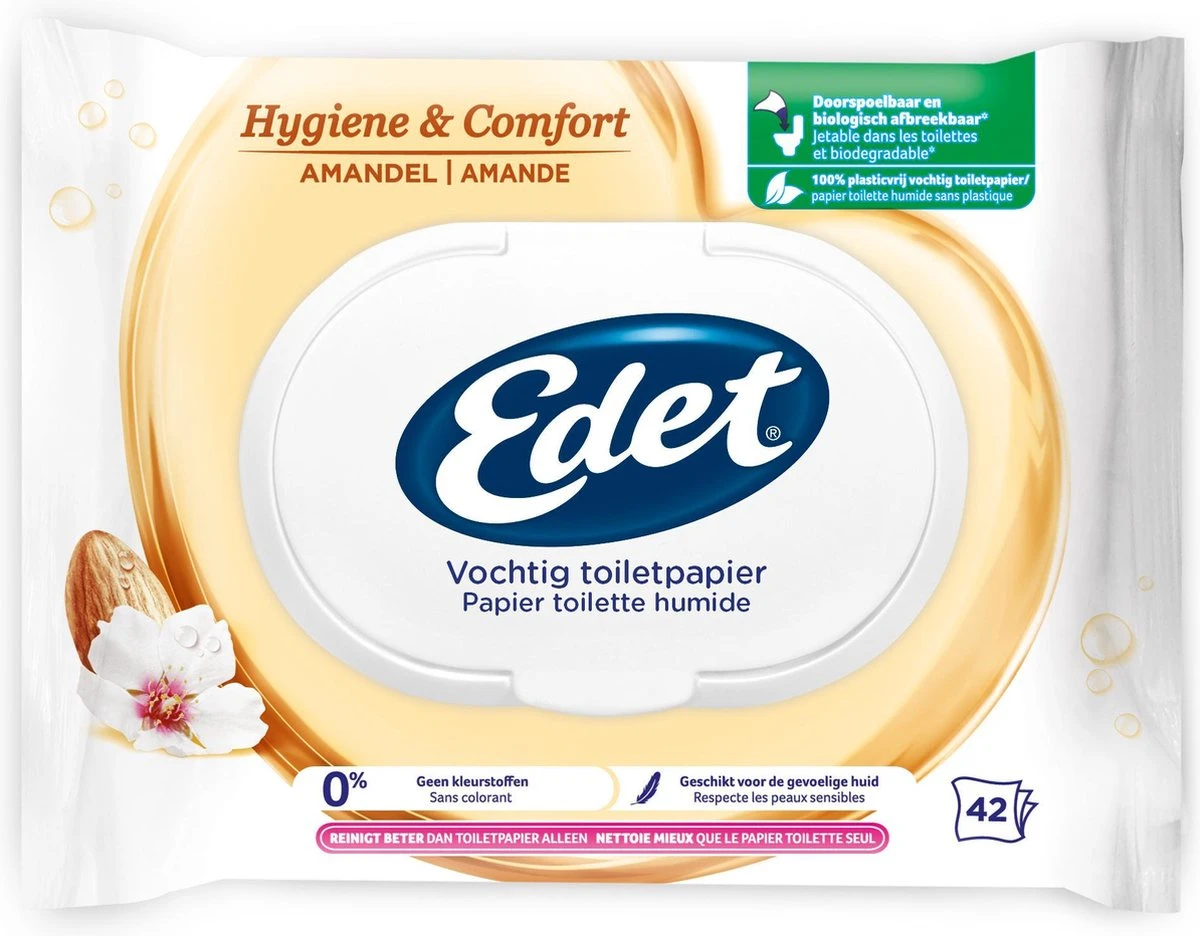 Edet Vochtig Toiletpapier - 7 Stuks - Amandel 1 Edet Vochtig Toiletpapier - 7 Stuks - Amandel