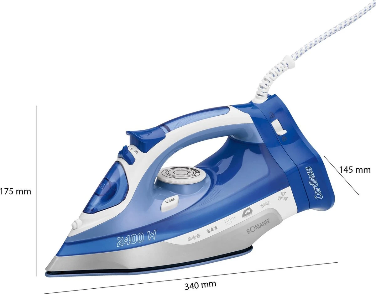 Bomann DB 6006 CB - Stoomstrijkijzer - Draadloos - 2400W - Blauw/Wit 16 Bomann DB 6006 CB - Stoomstrijkijzer - Draadloos - 2400W - Blauw/Wit - Afbeelding 16