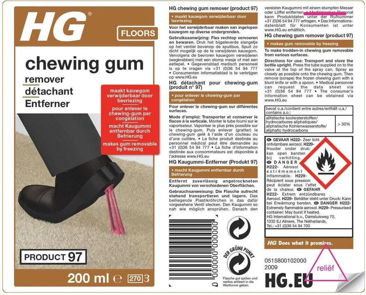 HG Chewing Gum Remover (HG Product 97) - 200ml - Bevriest Kauwgom 2 HG Chewing Gum Remover (HG Product 97) - 200ml - Bevriest Kauwgom - Afbeelding 2
