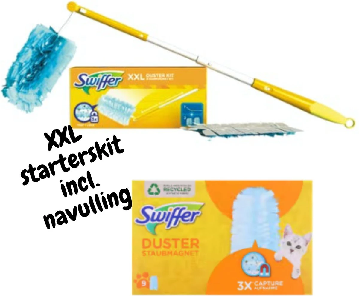 XXL Swiffer Duster & Swiffer Duster Navulling Met 9 Stuks 1 XXL Swiffer Duster & Swiffer Duster Navulling Met 9 Stuks