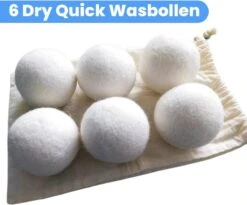 DRYQUICK Drogerballen- Wasbollen- Duurzaam Schapenwol - Herbruikbaar- 6 XL Wasballen Wit -Huishoudelijke Benodigdheden 1200x997