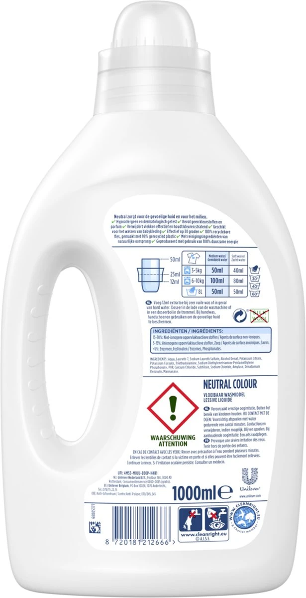 Neutral Vloeibaar Wasmiddel Kleur - 6 X 20 Wasbeurten - Voordeelverpakking 4 Neutral Vloeibaar Wasmiddel Kleur - 6 X 20 Wasbeurten - Voordeelverpakking - Afbeelding 4