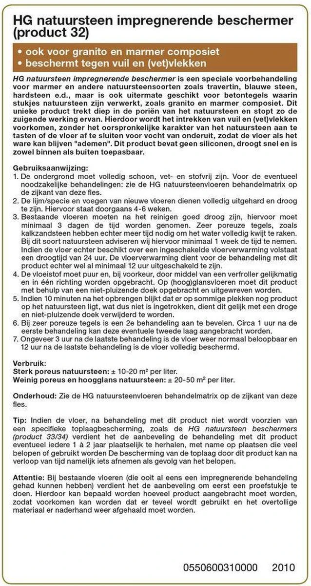 HG Natuursteen Impregnerende Beschermer (HG Product 32) - 1L - Tegen Het Intrekken Van Vuil - Ook Voor Granito En Marmer Composiet 2 HG Natuursteen Impregnerende Beschermer (HG Product 32) - 1L - Tegen Het Intrekken Van Vuil - Ook Voor Granito En Marmer Composiet - Afbeelding 2
