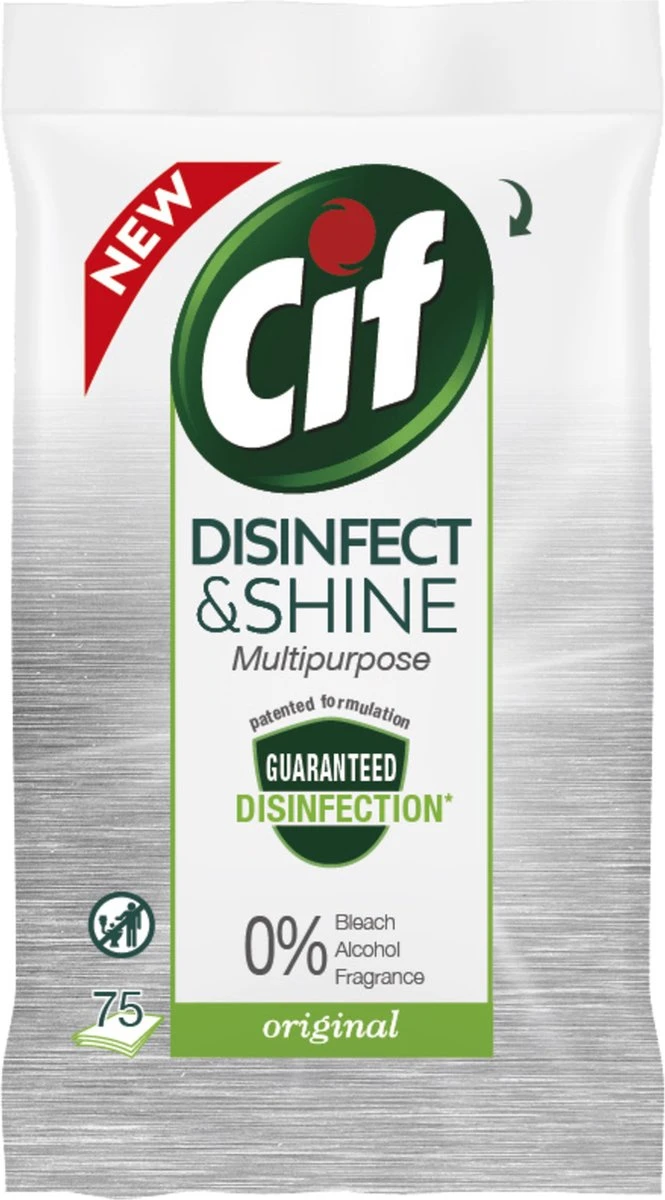 Cif Disinfect & Shine Wipes Doden 99,99% Van De Bacteriën Original Desinfecterende Schoonmaakdoekjes, Van 100% Biologisch Afbreekbaar Textiel 5 X 75 Doekjes 1 Cif Disinfect & Shine Wipes Doden 99,99% Van De Bacteriën Original Desinfecterende Schoonmaakdoekjes, Van 100% Biologisch Afbreekbaar Textiel 5 X 75 Doekjes