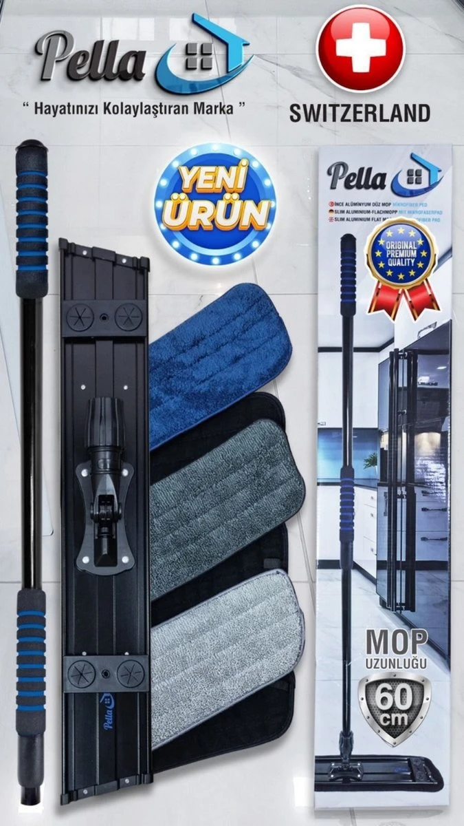 Pella - Vloerwisser - Mopset - 60cm - Incl. 3 Microvezel Doeken - Kwalitatief Zéér Hoogwaardig - Gemaakt Van Duurzaam Materiaal 2 Pella - Vloerwisser - Mopset - 60cm - Incl. 3 Microvezel Doeken - Kwalitatief Zéér Hoogwaardig - Gemaakt Van Duurzaam Materiaal - Afbeelding 2