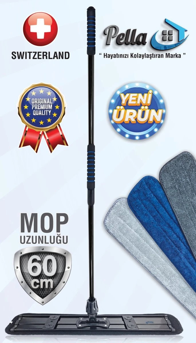 Pella - Vloerwisser - Mopset - 60cm - Incl. 3 Microvezel Doeken - Kwalitatief Zéér Hoogwaardig - Gemaakt Van Duurzaam Materiaal 3 Pella - Vloerwisser - Mopset - 60cm - Incl. 3 Microvezel Doeken - Kwalitatief Zéér Hoogwaardig - Gemaakt Van Duurzaam Materiaal - Afbeelding 3