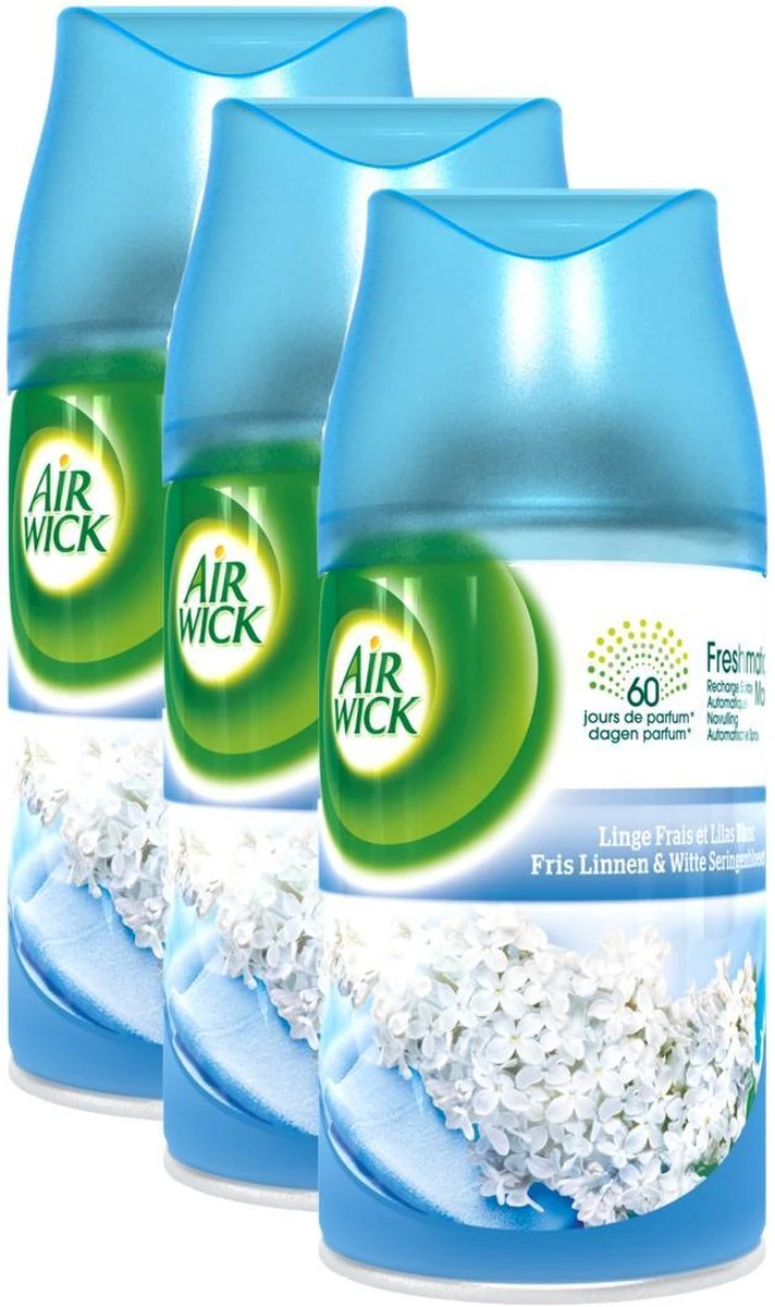 AIRWICK Freshmatic Automatische Spray Refill Frisse Linnen & Witte Bloemen Krimp - (3x250ml) 4 AIRWICK Freshmatic Automatische Spray Refill Frisse Linnen & Witte Bloemen Krimp - (3x250ml) - Afbeelding 4